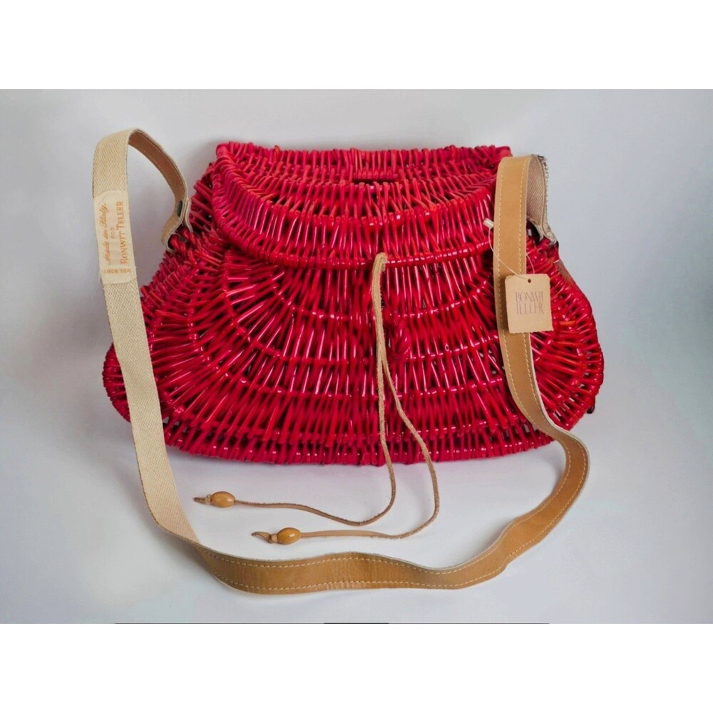 Vintage 'Bonwit Teller' Red Wicker Crossbody Bag w/ Original Tag
